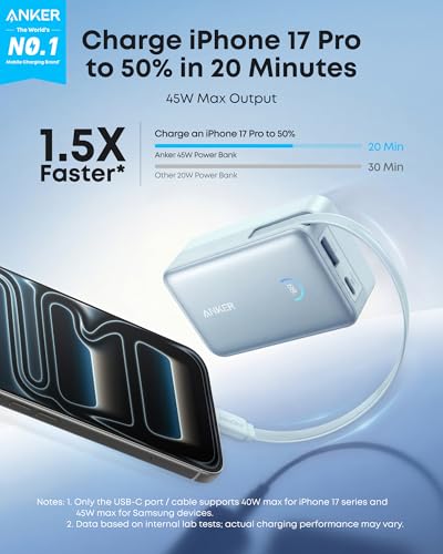 Anker Nano Power Bank, 45W 10,000mAh Portable Charger, iPhone Battery Pack (Blue) - color: Blue