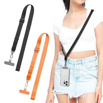 EKAX-Adjustable Anti-Theft Phone Lanyard Crossbody and Neck Strap with 2 Tether Tabs, Hands-Free Strap for Wallet, Keys, - color: Orange&black