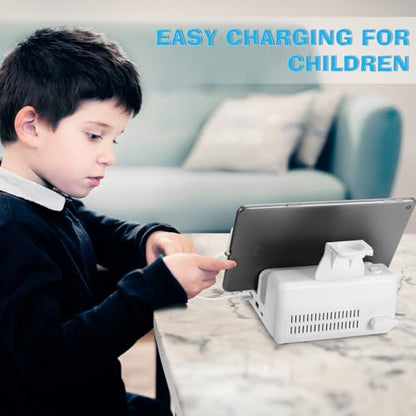150W 6-Port Charging Station for Home with Fast Wireless Charging for Mobile & Wireless Charging Seats for 2 Airpods (Buds). 65W PD USB-C Port provided for laptops