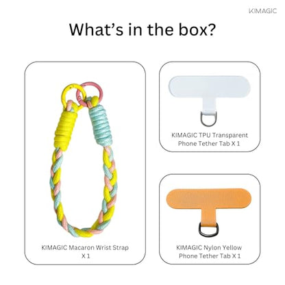 KIMAGIC Korean Dopamine Phone Wrist Strap - Handmade Thickened Phone Lanyard, Anti-Drop Hands-Free Charm - color: 03 Macaron Yellow-blue