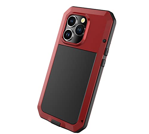 for iPhone 14 Pro Max Case, 360 Full Body Protective Cover Heavy Duty Shockproof Tough Armour Aluminum Metal Case with Silicone Built-in Screen Protector for iPhone 14 Pro Max 6.7" - Red - color: Red