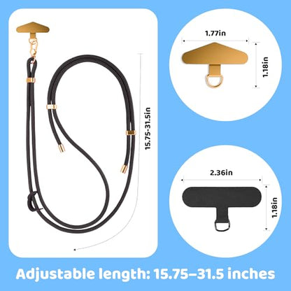 BestStone Crossbody Phone Lanyard Strap with 2 Tether Tabs (Nylon Pad + Metal Plate), Adjustable Cell Phone Lanyard - color: Black
