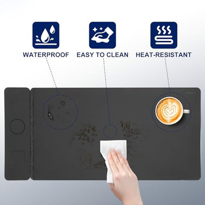 15W Wireless Charging Mouse Pad 31.5"x15.75", Double-Sided Faux Leather - color: NF-Black