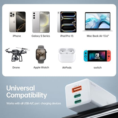 Bwine 65W USB-C Charger, 3-Port Universal Travel Adapter Charging Kit - color: White & Orange