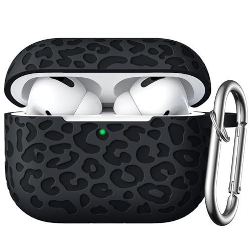 Compatible with Airpods Pro 2nd Generation Case, Leopard Engraved Soft Silicone Skin Cover Full Protective Case for AirPods Pro Case 2nd/Airpod Pro Case Cover,Front LED Visible,Black - color: Black, size: Airpods Pro 2/1 Case