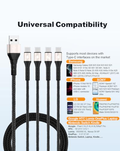SIQIWO Multi USB C Cable Fast Charging 4FT/2 Pack, 4 in 1 Charger Cord - color: Black