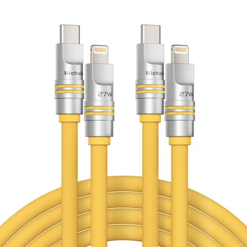 Hichain USB C to Lightning Cable 2Pack 6.5FT Yellow USB C 27W Chubby Fast Charging Cable Type C Charging Cord iPhone Fast Charger Lightning Cable Ultra Soft Charging Cable for iPhone & iPad - color: Yellow, size: 6.5FT