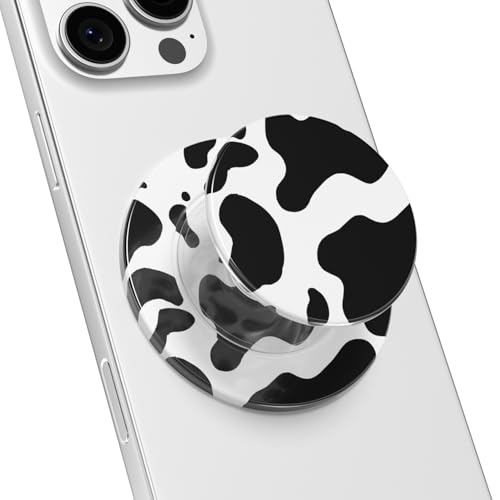 Svanove Magnetic Phone Grip Compatible with Magsafe Phone Grip Holder, Collapsible Cow Print Mag Safe Cellphone Grips Kickstand, Cute Trendy Animal Pattern Stand for iPhone Samsung Android, Black - color: Cow Blcak
