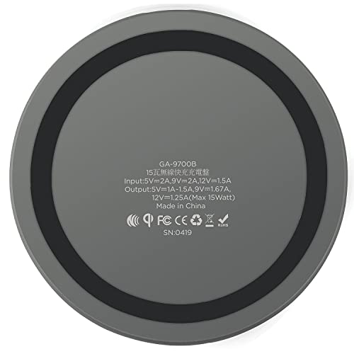 Gigastone Wireless Charger, Qi-Compatible 15W Wireless Charging Pad, Compatible iPhone 8/ X/ 11/12 Series, Samsung Galaxy S21/ S20/ S10/ Note 10, AirPods Pro, Qi Wireless Charging Enabled Devices