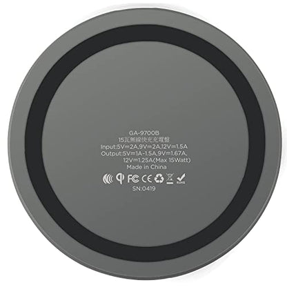 Gigastone Wireless Charger, Qi-Compatible 15W Wireless Charging Pad, Compatible iPhone 8/ X/ 11/12 Series, Samsung Galaxy S21/ S20/ S10/ Note 10, AirPods Pro, Qi Wireless Charging Enabled Devices