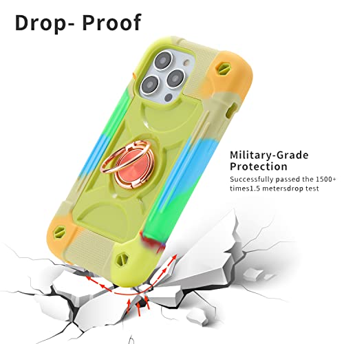 MARKILL Compatible with iPhone 14 Pro Case 6.1 Inch with Built-in Ring Stand, Military Grade Drop Protection Full Body Rugged Heavy Duty Case 3 in 1 Protective Durable Cover - color: Rainbow Green, size: iPhone 14 Pro 6.1"