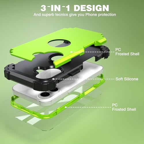 IDweel for iPhone 17 Case with Screen Protector for Women, 3 in 1 Shockproof Slim Fit Hybrid Heavy Duty Hard PC Cover Soft Silicone Bumper Full Body Anti-Fingerprint Case, Green/Black - color: Green/Black