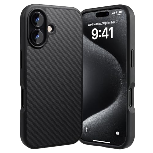 Tigowos for iPhone 16 Case Protective Carbon Fiber Case Made of Aramid Fiber, Soft Touch, Tough Durable Carbon Bumper, Black, Supports Wireless Charging - color: Carbon Fiber Case, size: iPhone 16-6.1 inch
