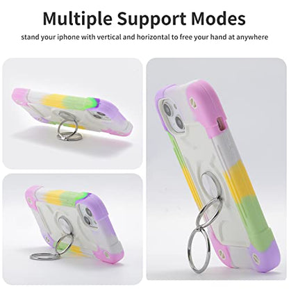 MARKILL Compatible with iPhone 14 Plus Case 6.7 Inch with 360 Degree Rotate Ring Stand, Military Grade Drop Protection Full Body Rugged Heavy Duty Protective Cover for iPhone 14 Plus - color: Rainbow White, size: iPhone 14 Plus 6.7"