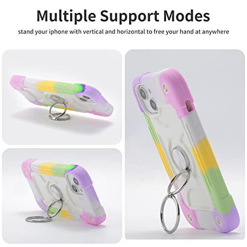 MARKILL Compatible with iPhone 14 Plus Case 6.7 Inch with 360 Degree Rotate Ring Stand, Military Grade Drop Protection Full Body Rugged Heavy Duty Protective Cover for iPhone 14 Plus - color: Rainbow White, size: iPhone 14 Plus 6.7"