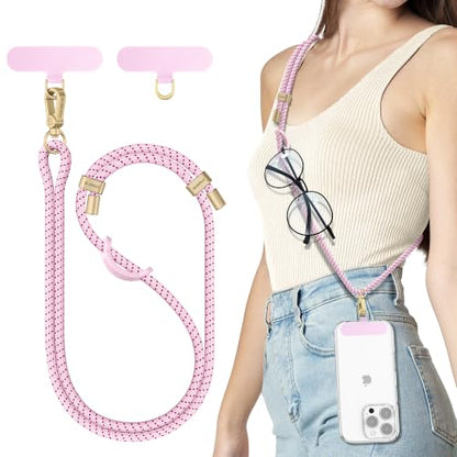 SURPHY Phone Lanyard Crossbody, Phone Strap Crossbody with 2 Tether Tabs - color: Blush Speckle