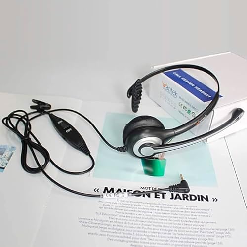 Wantek 2.5mm Headset with Microphone, Wired Phone Headset, Noise Cancelling & Volume Controls, Telephone Headphone Compatible with Panasonic, Cisco, Polycom, Gigaset's 2.5mm Jack Phone Headset - color: Dark black