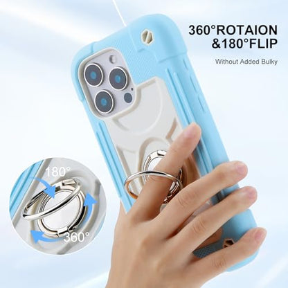 MARKILL Compatible with iPhone 16 Pro Max Case 6.9 Inch with Ring Stand, Heavy-Duty Military Grade Shockproof Phone Kids Cover for iPhone 16 Pro Max - color: Ice Blue, size: iPhone 16 Pro Max 6.9