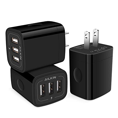AILKIN 3 USB Wall Charger, Triple Charging Adapter, Fast Charging Block - color: Black-2