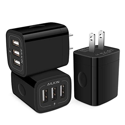AILKIN 3 USB Wall Charger, Triple Charging Adapter, Fast Charging Block - color: Black-2