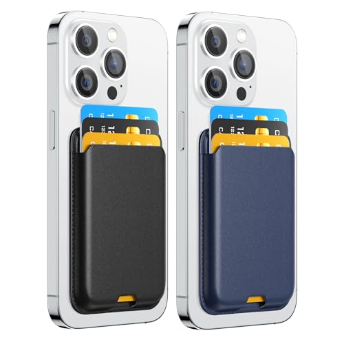 2 Pack Phone Card Holder, Premium Leather Wallet Stick on, Adhesive Credit Card Holder for Case, Sticky Wallet for Back of Cover, Android Cell Phone, iPhone, Fit 4 Cards, Black&Blue - color: Black&Blue