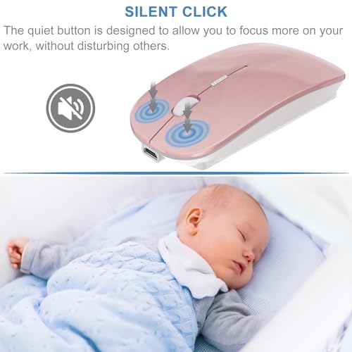 Bluetooth Wireless Mouse for MacBook Air Mac Pro Laptop Computer iPad Pad PC Laser Optical Rechargeable Mini Slim Silent Mouse Widely Used Desktop Hp iMac (Rose Gold) - color: Rose Gold