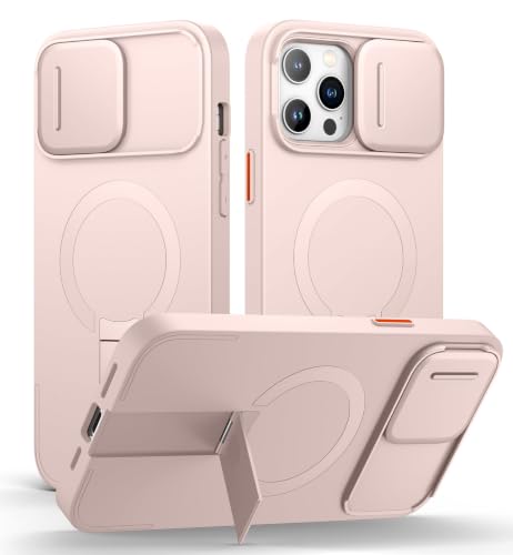 SURITCH for iPhone 13 Pro Max/12 Pro Max Case with Magnetic Camera Slide Cover and Adjustable Kickstand, Compatible with MagSafe, Shockproof Bumper Case Slim Protective Cover 6.7 Inch, Pink - color: Pink, size: IPhone 13 Pro Max/12 Pro Max-6.7"