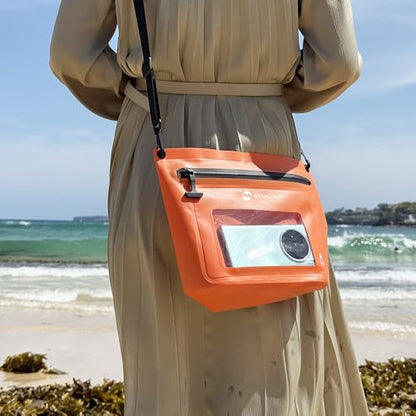 IPX7 Waterproof Bag with Touchscreen Phone Pocket,Floating Airtight Shoulder Bag for Swimming,Rafting,Cycling,Hiking - color: Orange