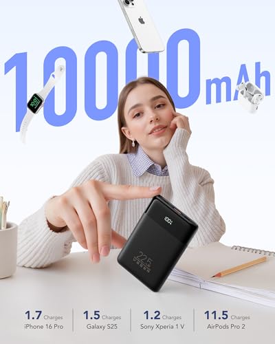 VEGER 10000mAh 22.5W Fast Charging Portable Charger with Built-in Cables - color: Black