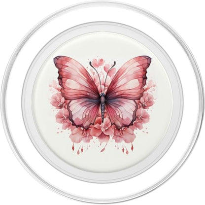 Pink Butterflies And Flowers Floral Butterfly PopSockets PopGrip for MagSafe - style: Magnetic PopGrip