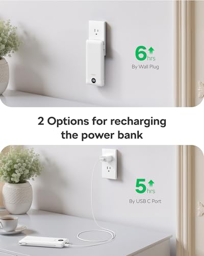 VEGER Portable Charger, 10000mAh Power Bank Built in Wall Plug and Cables - color: Grey