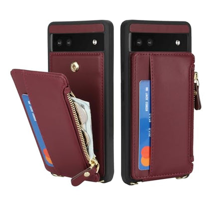 Cavor Compatible with Google Pixel 6a Case Wallet, Wine red - color: Wine red, size: Google Pixel 6a