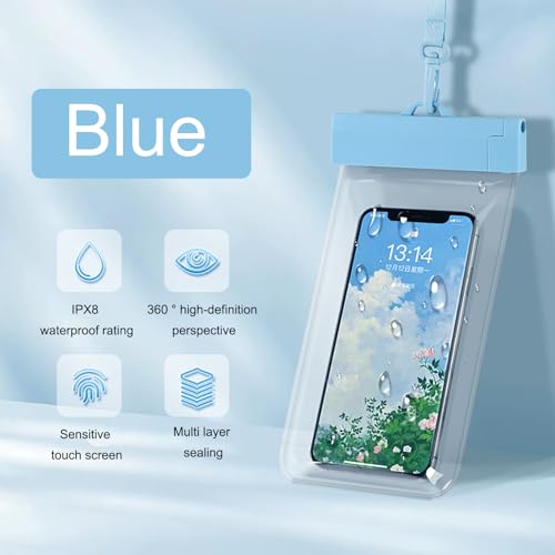 IPX8 Portable Swimming Waterproof Bag with Touch Screen for Underwater Shooting, Universal for iPhone, Android, Blue - color: Blue