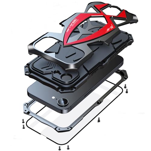 Lunivop for iPhone 17e /iPhone 16e Case Heavy Duty Protection Rugged Screw Full Body Military Grade Metal Bumper Rubber with Hard Durable Phone Cases Cover Black Red - color: Black Red, size: for iPhone 17e / 16e 6.1''