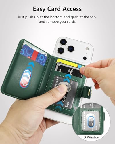 ONETOP for MagSafe Wallet,Magnetic Phone Wallet with 5 Card Slots,Green | 1-12 Cards/Cash Holder for iPhone 17/16/15/14/13/12 Series,Detachable Wallet Stick-On Back,PU Leather RFID Blocking Kickstand - color: Green