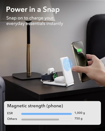 ESR 3 in 1 Charging Station, Foldable MagSafe Charger Stand for iPhone - color: White