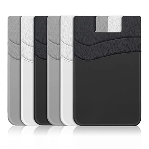 SHANSHUI Phone Wallet, 6 Pack Card Holder for Back of Phone Double Silicone Credit Business Card Sleeve Pocket Compatible for iPhone and Every Smartphones - color: Black+White+Grey x2