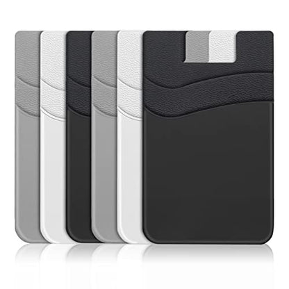 SHANSHUI Phone Wallet, 6 Pack Card Holder for Back of Phone Double Silicone Credit Business Card Sleeve Pocket Compatible for iPhone and Every Smartphones - color: Black+White+Grey x2