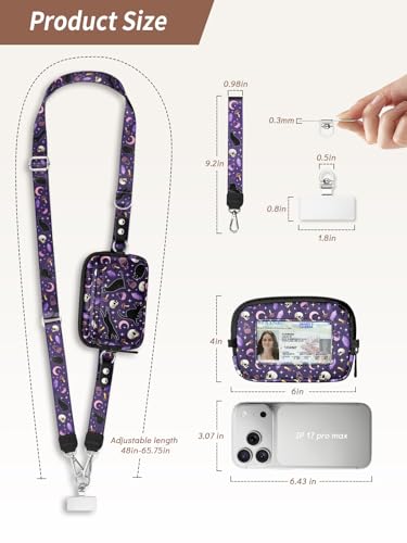 Clip and Go Strap for Phone with Wallet Crossbody Lanyard Goth Cat - color: Cats Skull