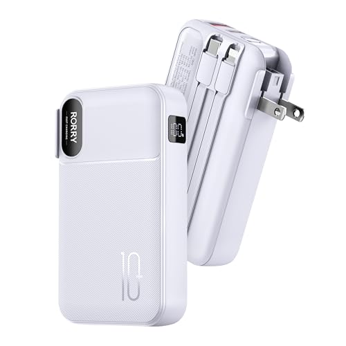 RORRY Portable Charger 3 in 1 with Wall Plug 10000mAh Power Bank for iPhone - color: Purple