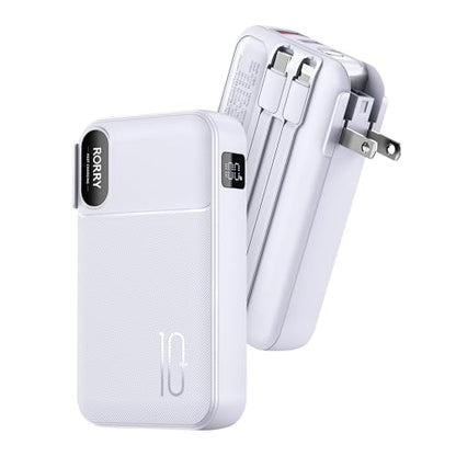 RORRY Portable Charger 3 in 1 with Wall Plug 10000mAh Power Bank for iPhone - color: Purple