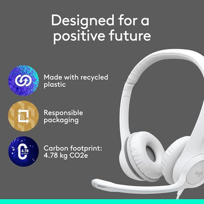 Logitech H390 Wired Headset PC/Laptop Stereo Headphones, USB-A, Off-White - color: Off White, style: USB-A