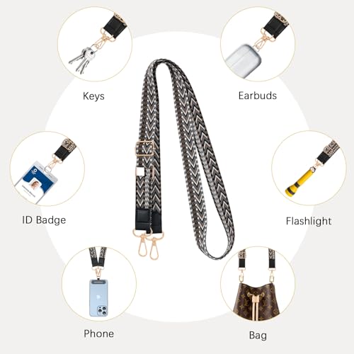 MoKo Universal Phone Lanyard, Braided Adjustable Cell Phone Crossbody Strap Detachable Women & Men Cellphone Lanyards Around The Neck with Patches for iPhone, Most Smartphones, Black & Gray - color: Black & Gray