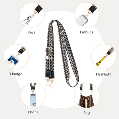MoKo Universal Phone Lanyard, Braided Adjustable Cell Phone Crossbody Strap Detachable Women & Men Cellphone Lanyards Around The Neck with Patches for iPhone, Most Smartphones, Black & Gray - color: Black & Gray
