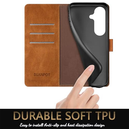 SUANPOT Compatible with Samsung Galaxy S26 Wallet case with RFID Blocking Credit Card Holder,Flip Book PU Leather Protective Cover Women Men for Samsung S26 Phone case Light Coffee - color: Light Coffee, size: Samsung Galaxy S26