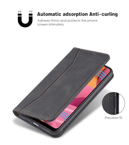Asuwish Flip Wallet Phone Case for Samsung Galaxy A20s with Tempered Glass Screen Protector Magnetic Closure Folio Cover Credit Card Holder Slot Stand Cell Accessories A 20s Plus A207M Women Black - color: Black