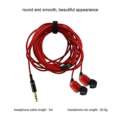 YOCUNKER 3.5mm Wired Earphone, in-Ear Earbuds, High Sound Quality, 3 Meter Length Cord, Lightweight, Smartphone/Tablet/Laptop/TV Earphones, Watch TV from a Distance, No Microphone(Red) - color: Red