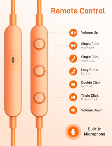 USB C Headphones for Apple/iPhone Duo 18 17 16 15 Wired Earbuds with Case - color: Orange