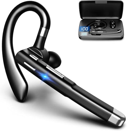 Hsility Bluetooth Headset for Work V6.1 Business Earbud with 500 mAh Charging Case，100Hrs Talk Time Dual Noise Cancel Wireless Earpiece,CVC8.0 Noise Cancelling Wireless Earbud for Trucker/Home/Office - color: Black