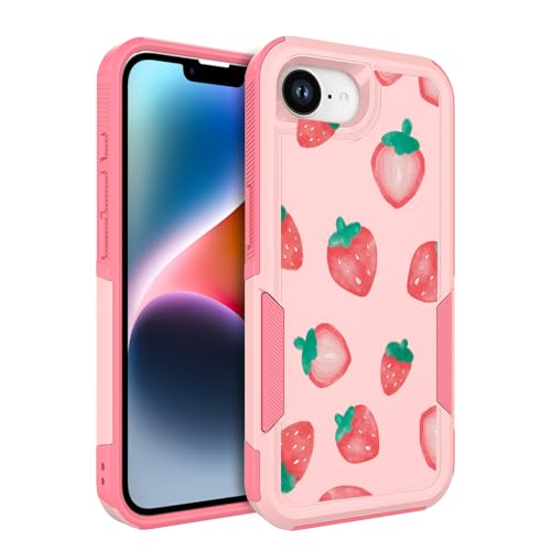 for iPhone 17e Case & iPhone 16e Case: Cute Flowers Floral Design for Girls Women Military Grade Drop Protection TPU Bumper Shockproof Silicone Phone Cover (Strawberry) - color: Strawberry